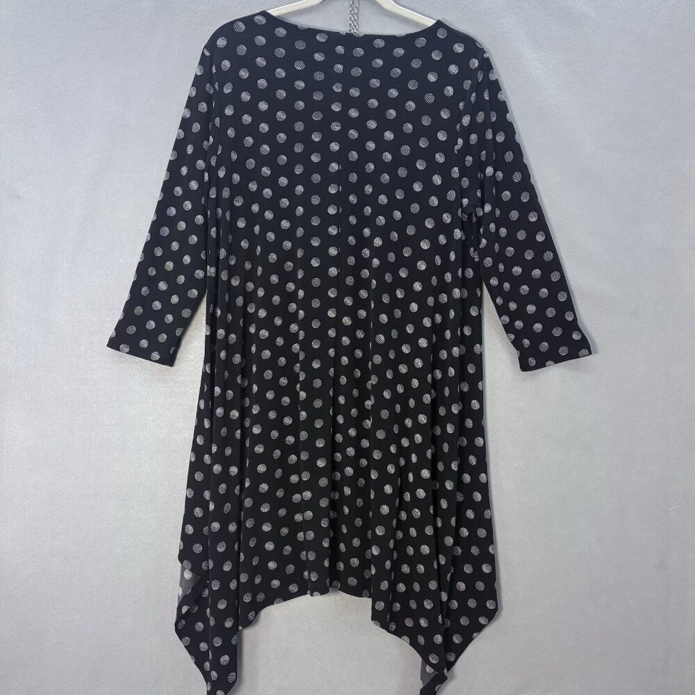 CHICO'S SZ 1(Med-Large)Pullover Tunic Top 3/4 Sleeve Black White Polk Dot Artsy - Picture 6 of 14